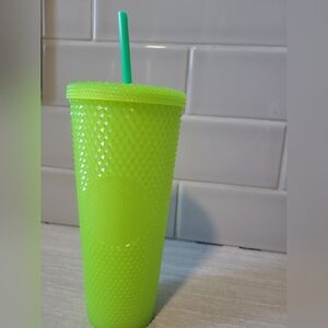 Starbucks Bright Green Textured Tumbler with Straw 24 OZ